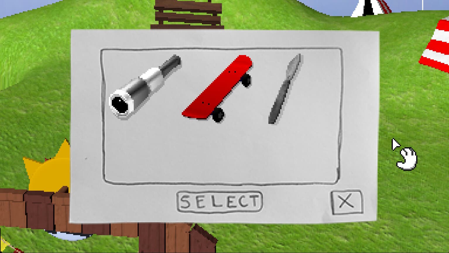 Endacopia's pointer-driven inventory interface during gameplay