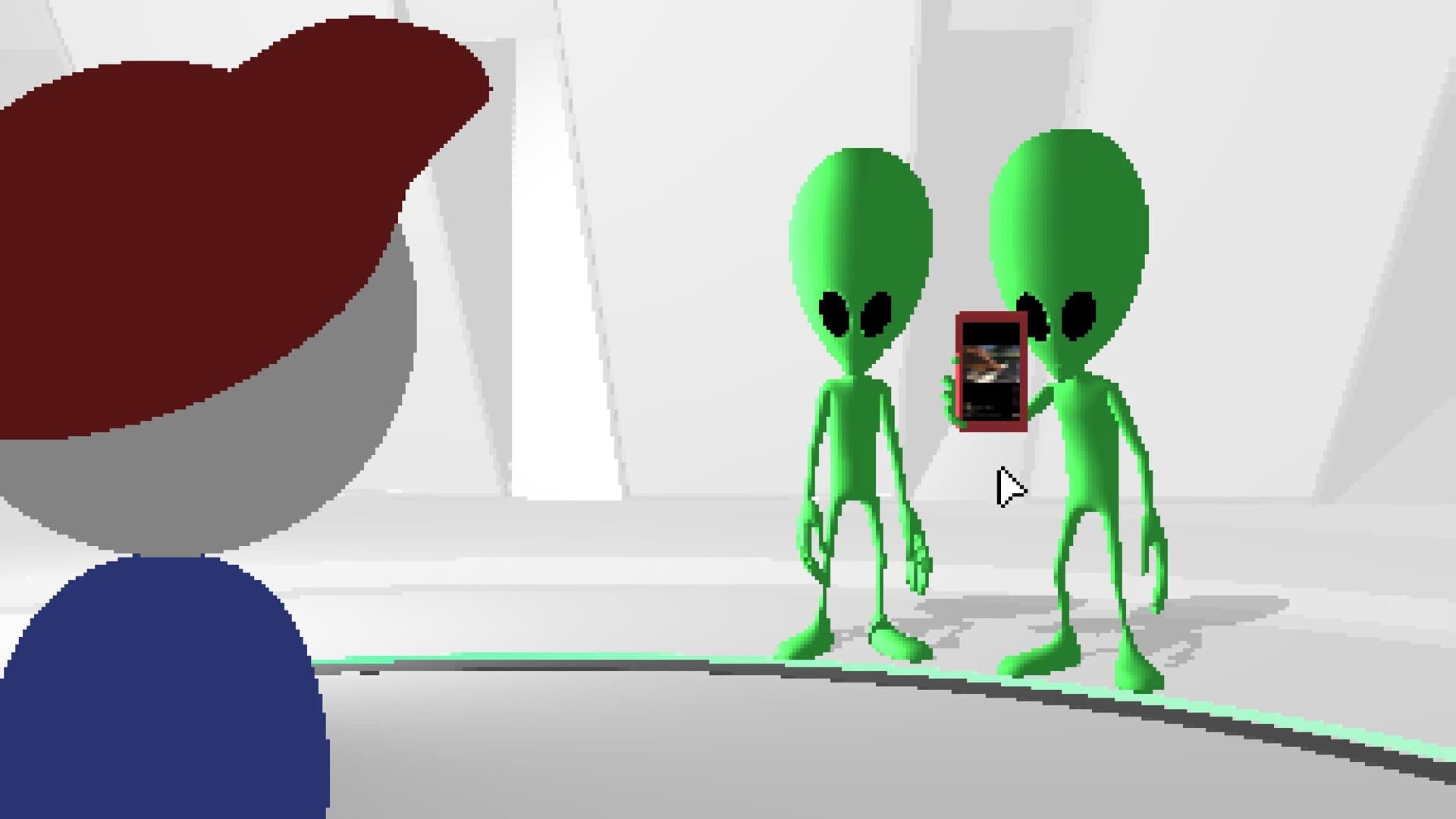 Mellow encountering two green figures in Endacopia's full game