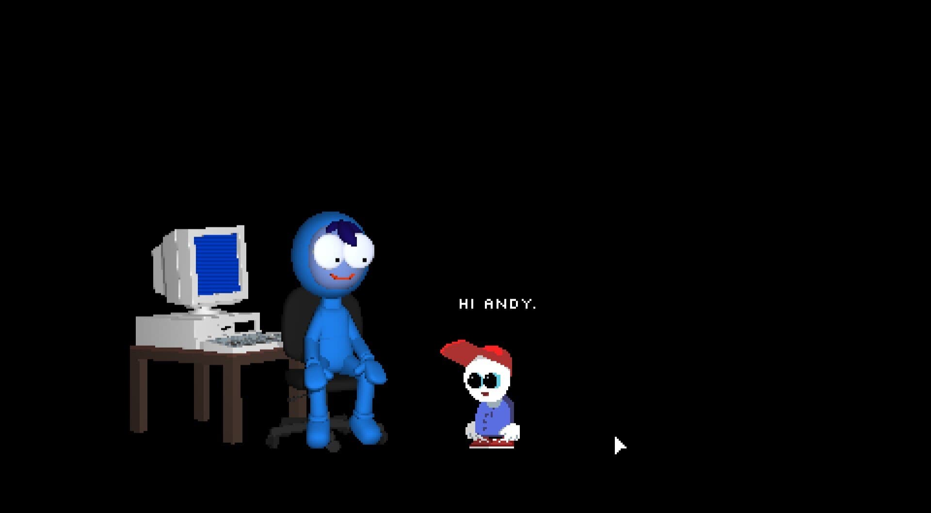 Mellow confronting the blue AI during the Office boss route
